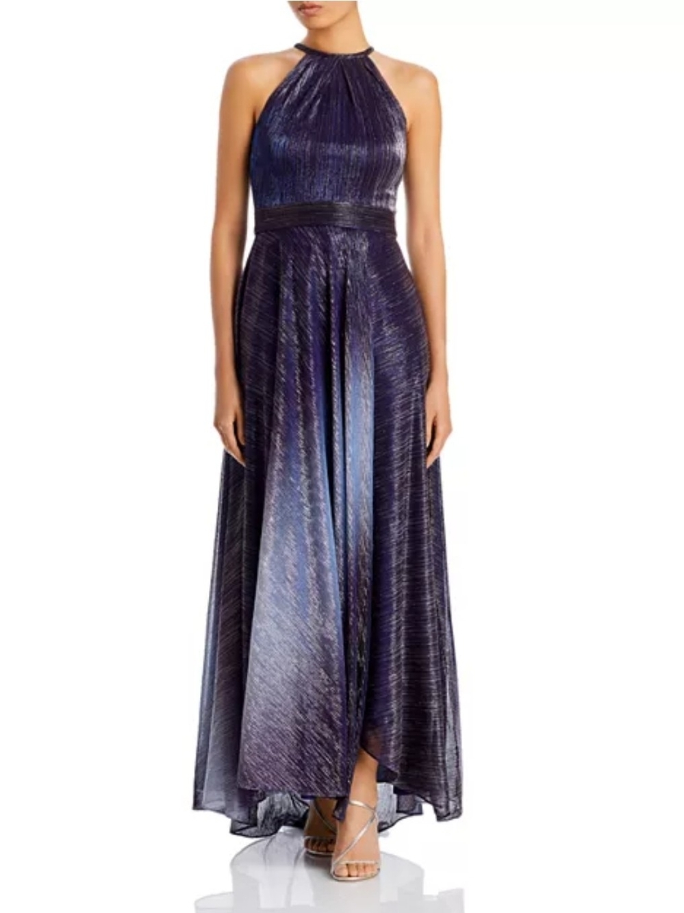 Aqua Metallic Ombré Gown Halter Maxi Dress in Purple and Blue Size 2
